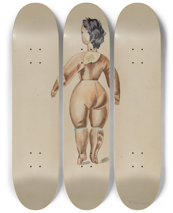 Triptych art skateboard deck of Percival Jenner Primitive Doll_1 by Percival Jenner
