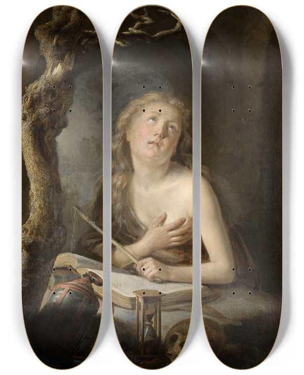 Triptych art skateboard deck of Gerrit Dou Die Bssende Maria Magdalena In Der Einde by Gerrit Dou (1613-1675)