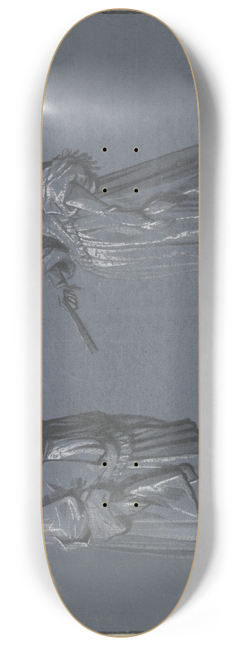 Jacob Weyer - Zwei Figuren in eleganter Tracht, links ein stehender Kavalier in Vorderansicht, rechts eine stehende Dame im Profil nach links mit einem Fcher in der Rechten 8.25 inch art skate deck