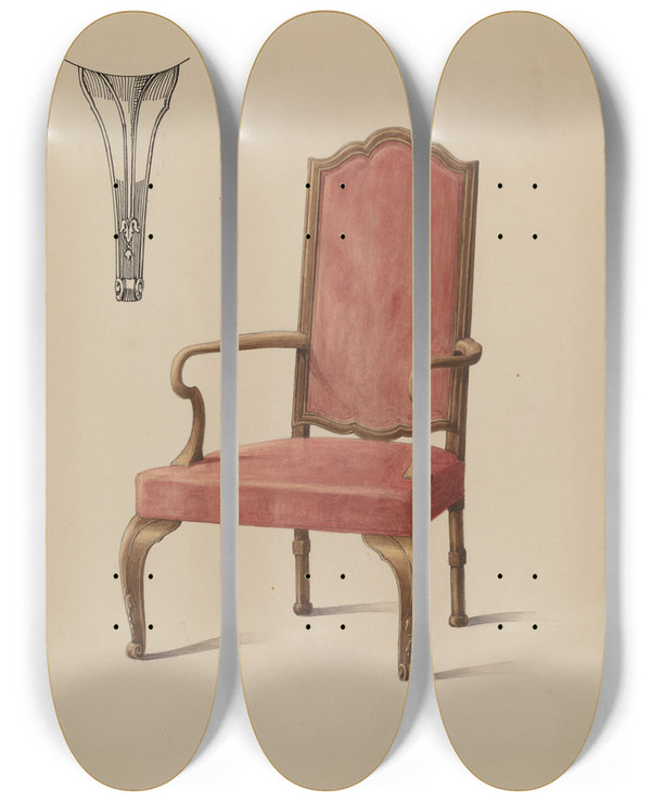 Triptych art skateboard deck of Carl Weiss Armchair by Carl Weiss