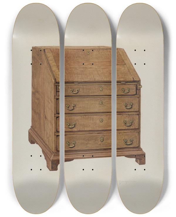 Triptych art skateboard deck of Carl Buergerniss Writing Desk_2 by Carl Buergerniss (20-)