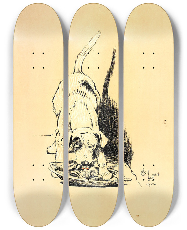 Triptych art skateboard deck of Cecil Charles Windsor Aldin A Dog Day Pl 09 by Cecil Charles Windsor Aldin (1870-1935)