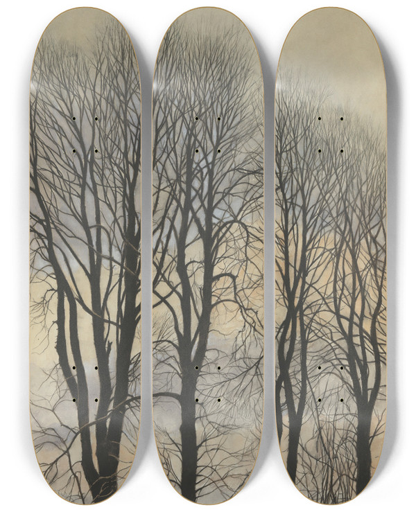Triptych art skateboard deck of Lon Spilliaert Arbre Et Ciel by Leon Spilliaert (1881-1946)