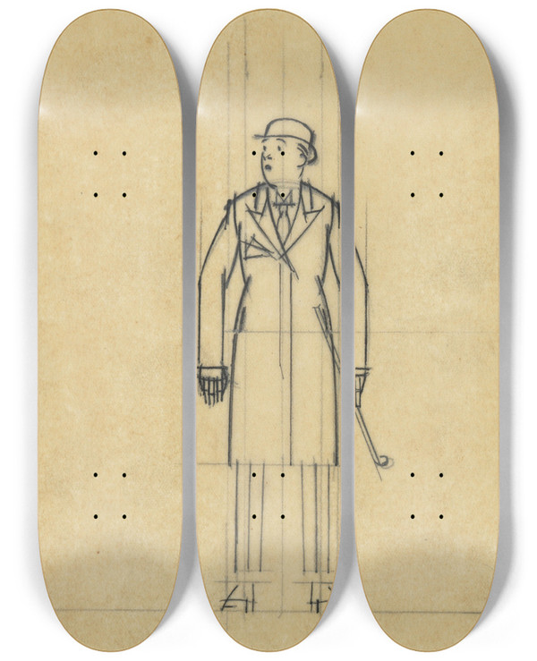 Triptych art skateboard deck of Bernard Boutet De Monvel Luc Resolved To Change His Life by Bernard Boutet De Monvel (1881-1949)