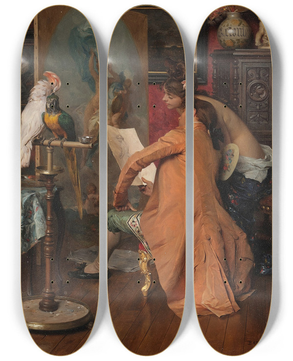 Triptych art skateboard deck of Charles Bargue The Artist And His Model by Charles Bargue (1826-1883)
