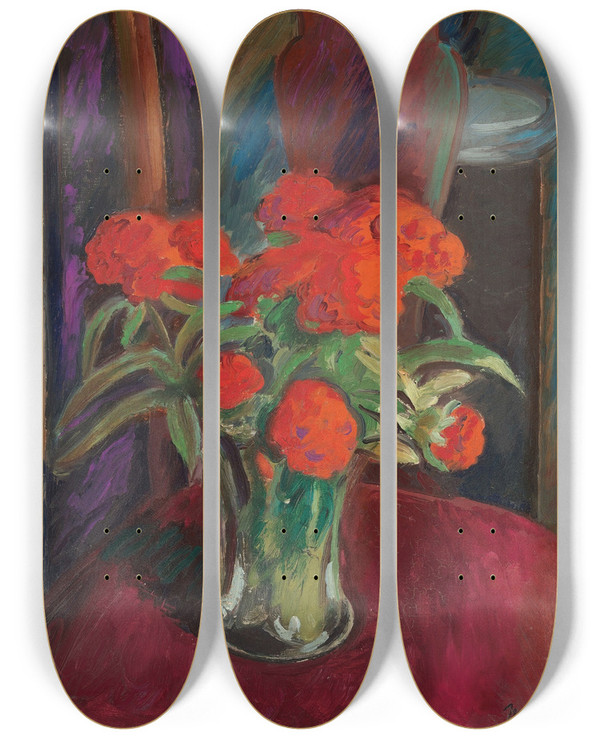 Triptych art skateboard deck of Bernard Meninsky Flower Piece by Bernard Meninsky (1891-1950)