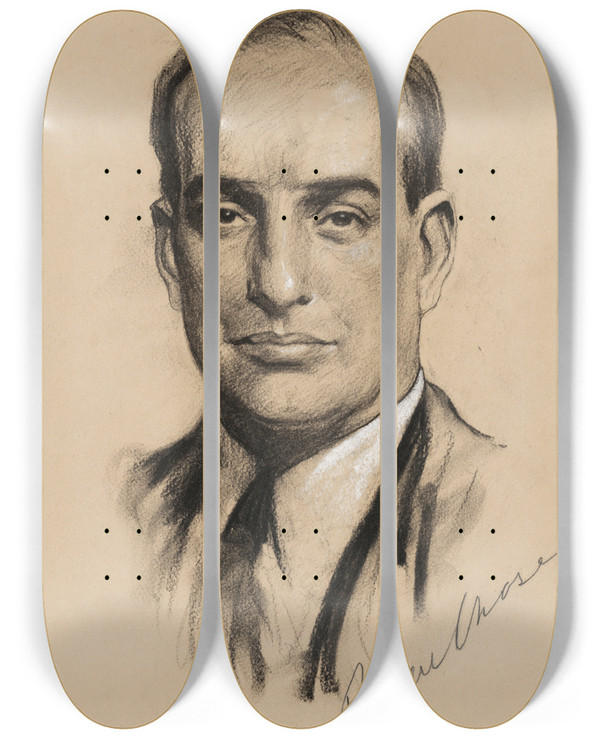 Triptych art skateboard deck of Samuel Johnson Woolf Robert Moses by Samuel Johnson Woolf (1880-1948)