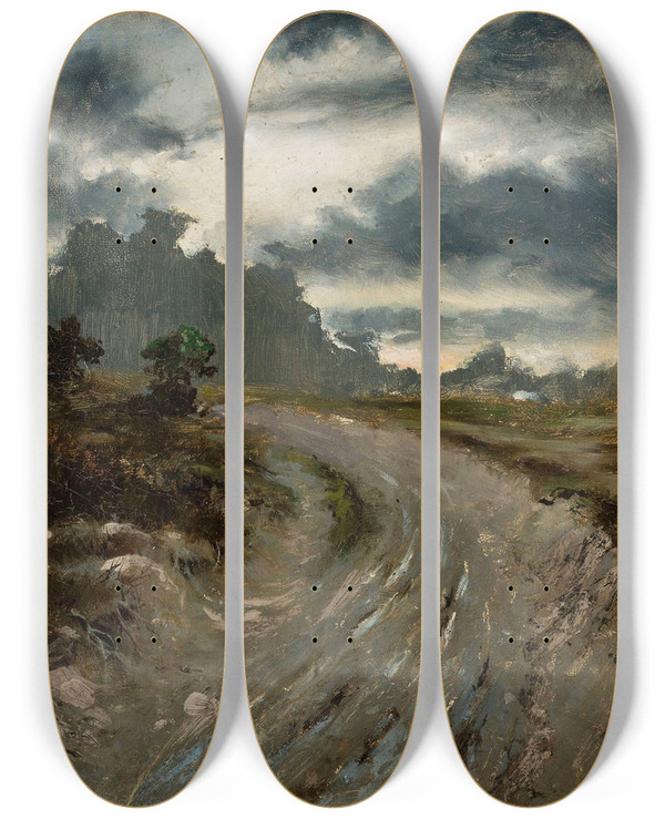 Triptych art skateboard deck of Franciszek Wadysaw Sandecki Forest Track by Franciszek Wladyslaw Sandecki (1869-1889)