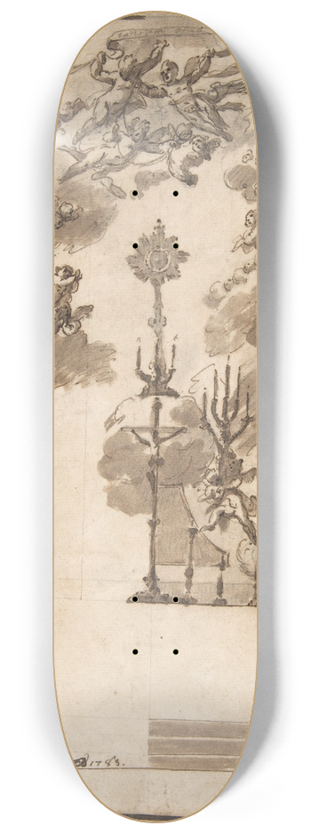 Jacopo Guarana - Design for an Altar for Easter Week Celebrations Decorated with Putti and Chandeliers 8.25 inch art skate deck