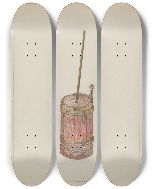 Triptych art skateboard deck of Benjamin Resnick Butter Churn by Benjamin Resnick