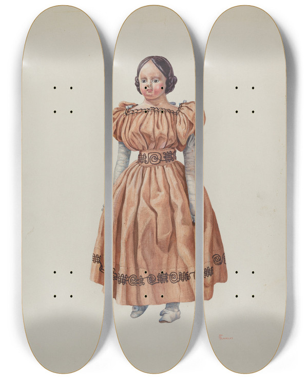 Triptych art skateboard deck of Hal Blakeley Doll Rachel by Hal Blakeley