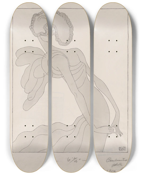 Triptych art skateboard deck of Ralph Barton Billie Burke by Ralph Barton (1891-1931)