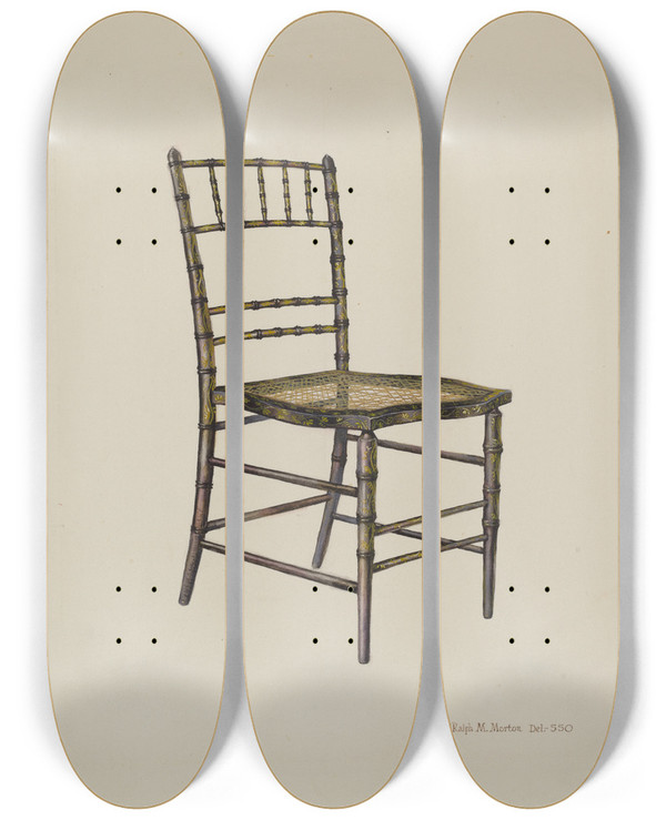 Triptych art skateboard deck of Ralph Morton Chair by Ralph Morton