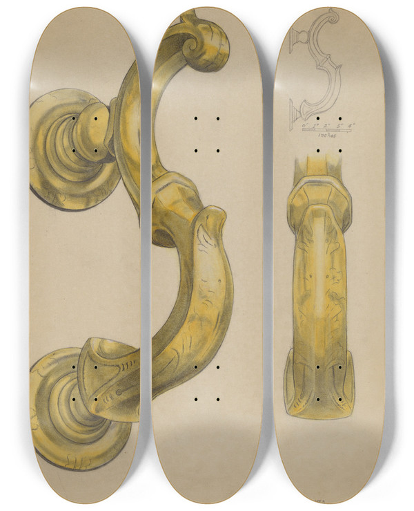 Triptych art skateboard deck of Janet Riza Door Knocker_1 by Janet Riza (20-)