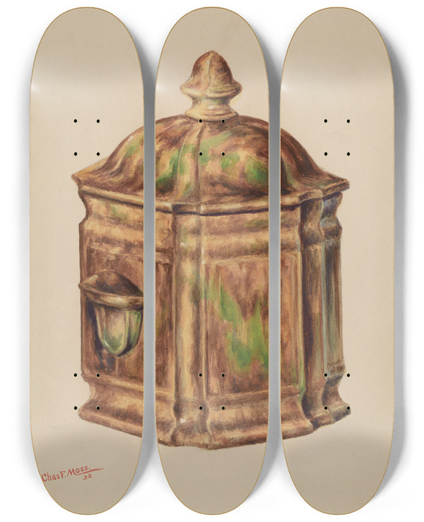 Triptych art skateboard deck of Charles Moss Sugar Bowl by Charles Moss