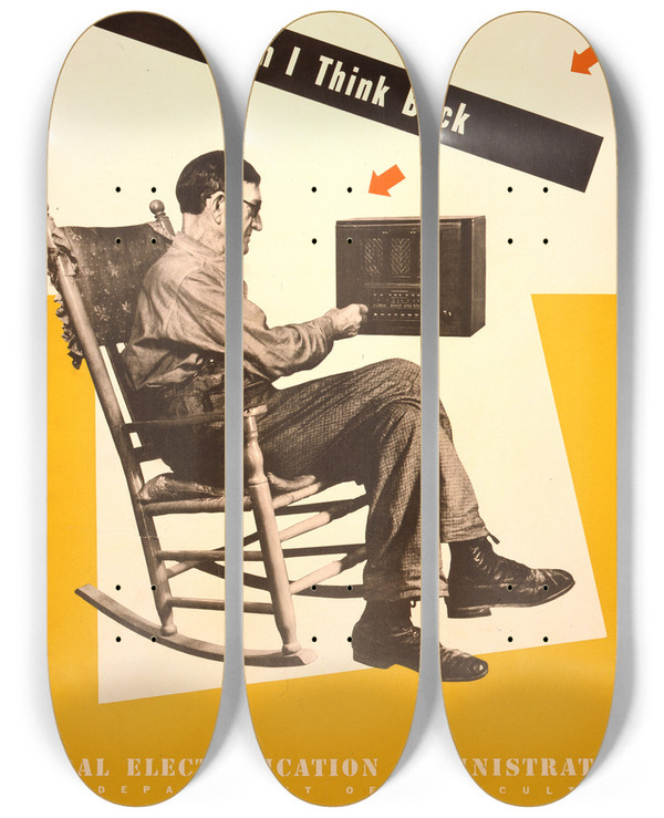 Triptych art skateboard deck of Lester Beall When I Think Back Rural Electrification Administration Us Department Of Agriculture by Lester Beall (1903-1969)