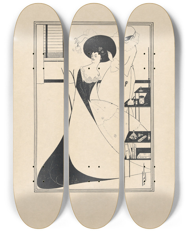 Triptych art skateboard deck of Aubrey Vincent Beardsley Illustration To Salome By Oscar Wilde 5 by Aubrey Vincent Beardsley (1872-1898)