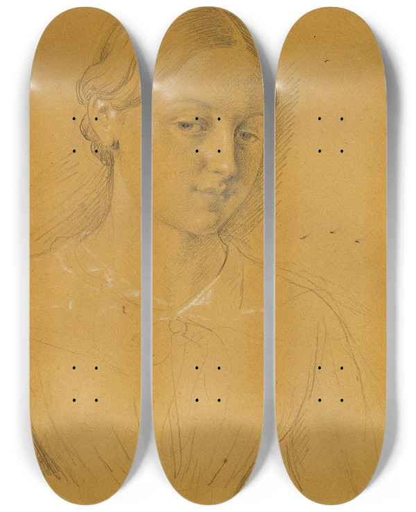 Triptych art skateboard deck of Johann Peter Krafft Studie Eines Mdchens_2 by Johann Peter Krafft (1780-1856)