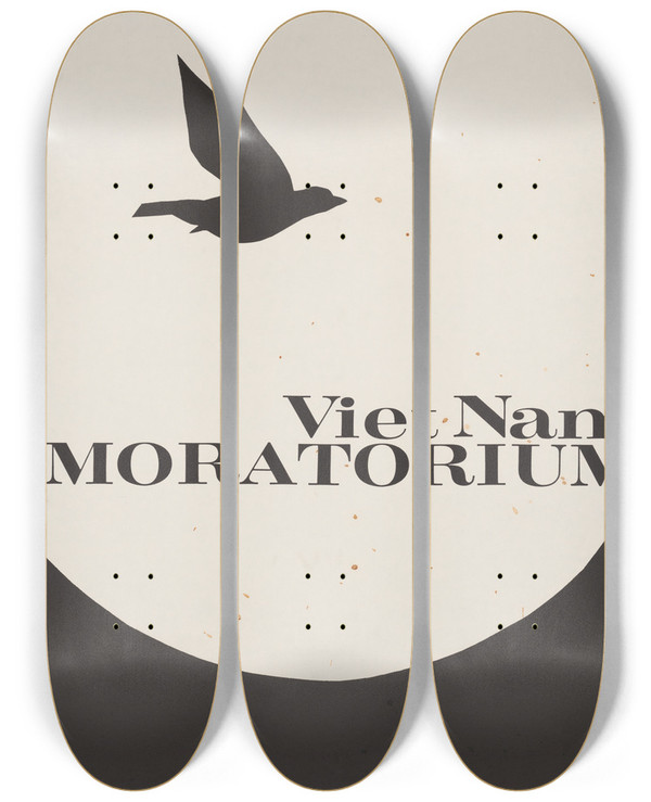 Triptych art skateboard deck of John Scheider Viet Nam Moratorium by John Scheider (20-)