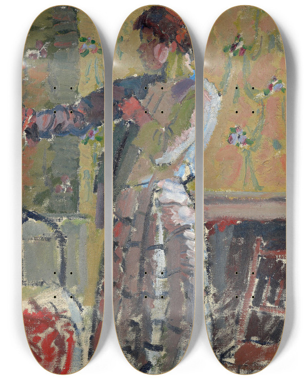 Triptych art skateboard deck of Harold Gilman Girl Dressing by Harold Gilman (1876-1919)