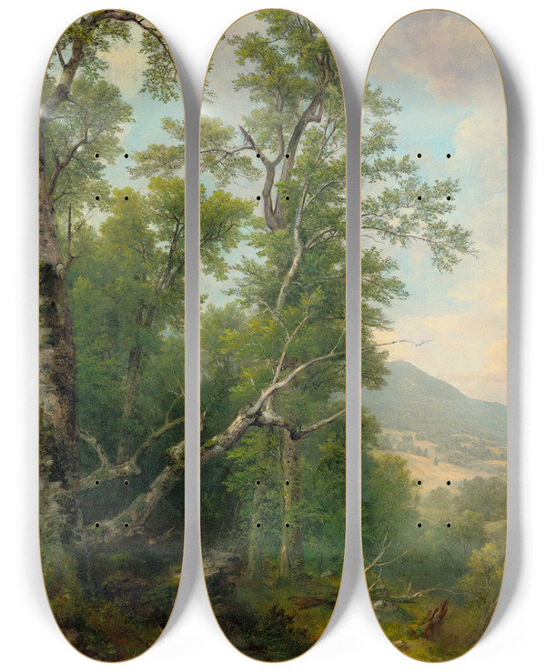 Triptych art skateboard deck of Asher Brown Durand Study Oftrees_1 by Asher Brown Durand (1796-1886)