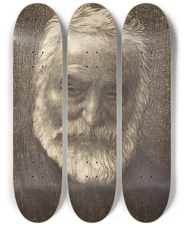 Triptych art skateboard deck of Alphonse Legros Victor Hugo 2Nd Plate by Alphonse Legros (1837-1911)