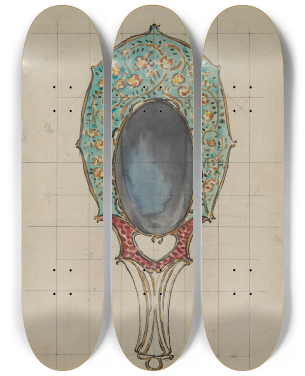 Triptych art skateboard deck of Flix Bracquemond Design For A Hand Mirror_1 by Felix Bracquemond (1833-1914)
