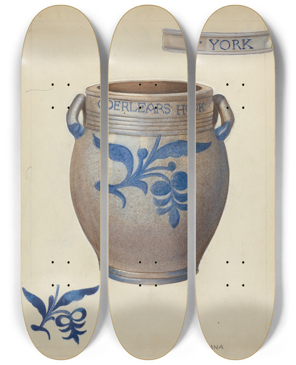 Triptych art skateboard deck of John Dana Stoneware Jar_2 by John Dana (1935)