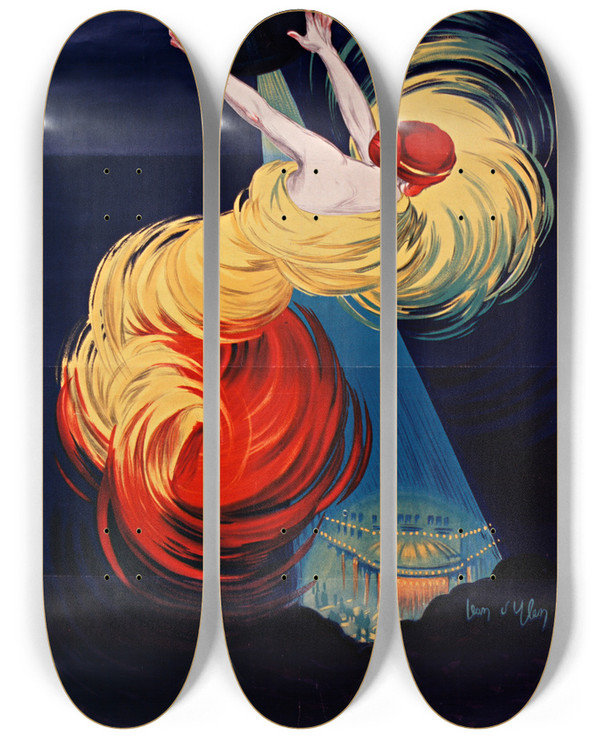 Triptych art skateboard deck of Jean Dylen Danse De Moscou by Jean d'Ylen (1886-1938)