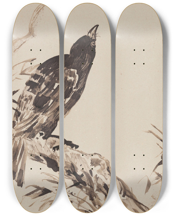 Triptych art skateboard deck of James Ensor Chinoiserie A Bird by James Ensor (1860-1949)
