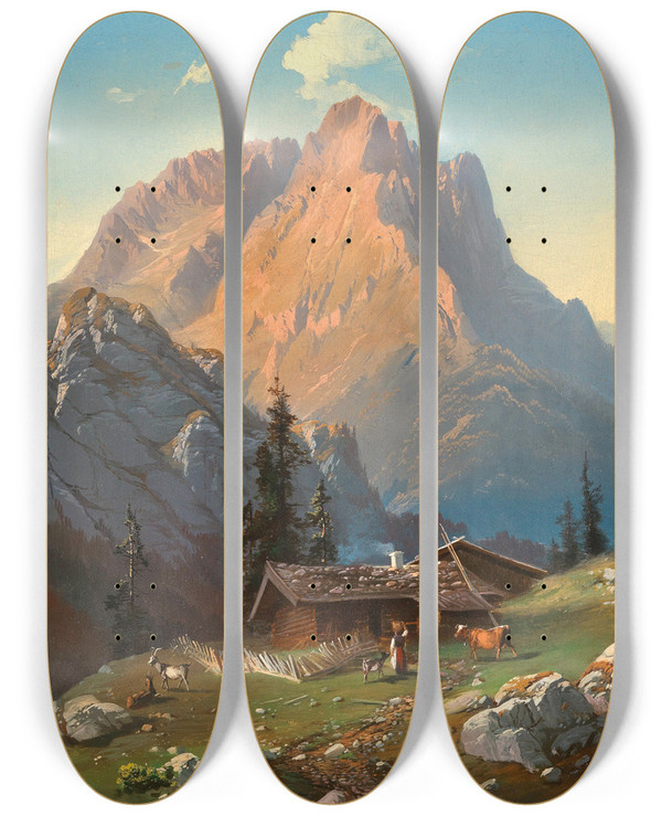 Triptych art skateboard deck of Carl Millner Staufen by Carl Millner (1825-1895)