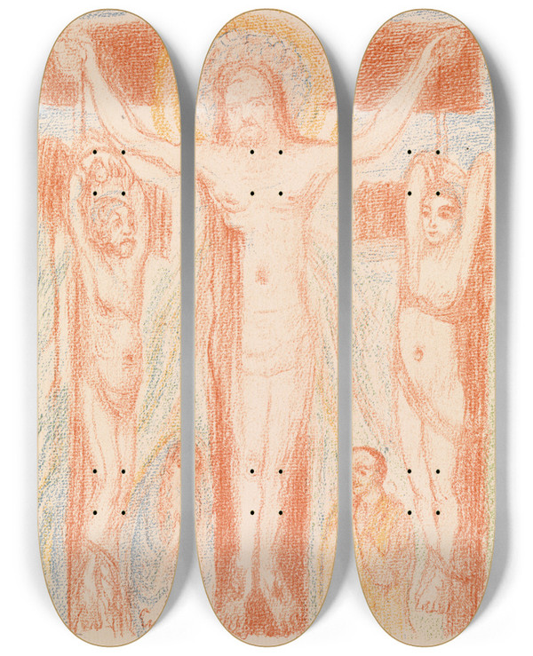 Triptych art skateboard deck of James Ensor Christ Among The Murderers by James Ensor (1860-1949)