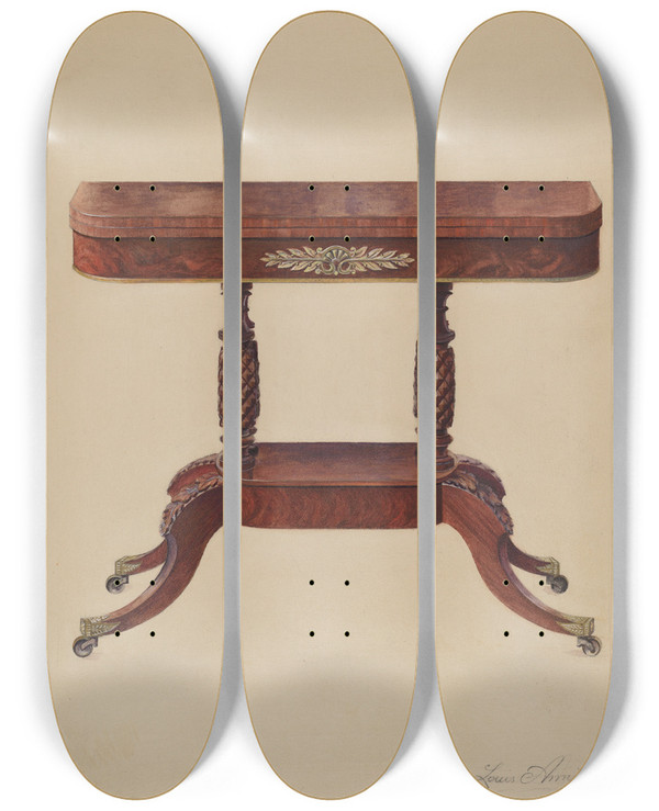 Triptych art skateboard deck of Louis Annino Card Table by Louis Annino