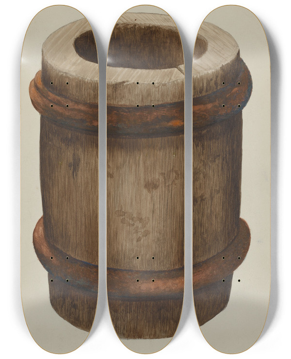 Triptych art skateboard deck of Ethel Dougan Butter Mold by Ethel Dougan