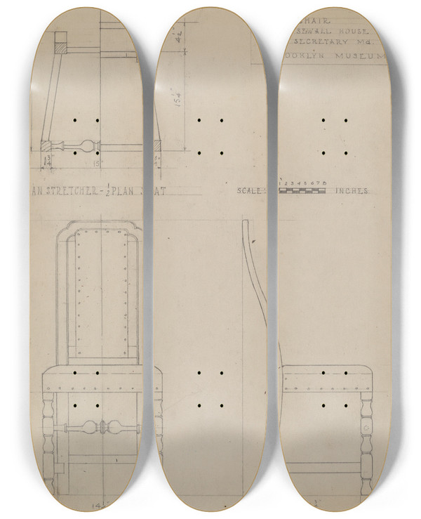 Triptych art skateboard deck of B Holstgrubbe Side Chair_1 by B. Holst-Grubbe