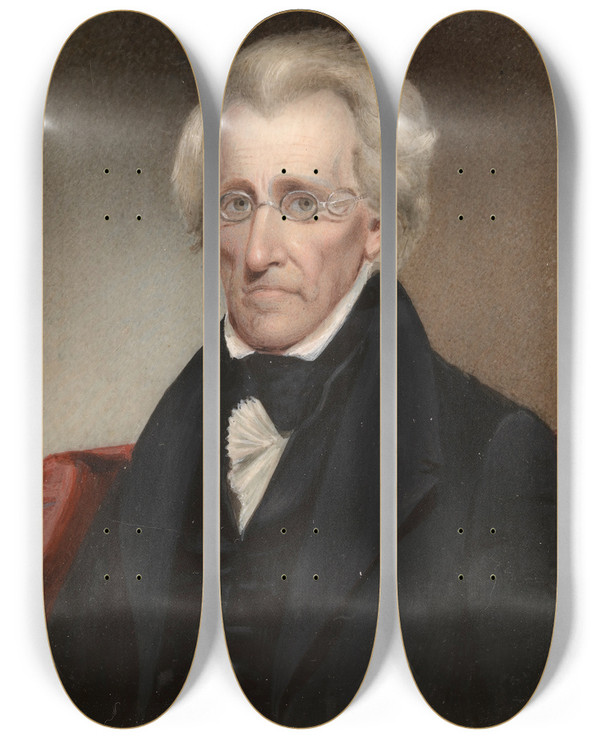 Triptych art skateboard deck of James Tooley Jr Andrew Jackson_1 by James Tooley Jr (1816-1844)