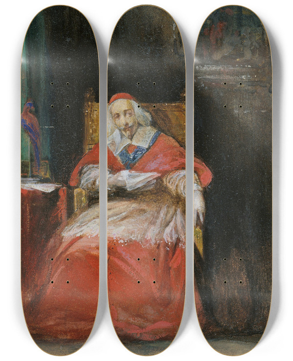 Triptych art skateboard deck of Joseph Nicolas Robertfleury Cardinal Richelieu_1 by Joseph Nicolas Robert-Fleury (1797-1890)