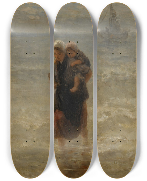 Triptych art skateboard deck of Jozef Israls At Sea by Jozef Israels (1824-1911)