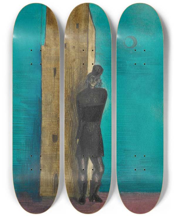Triptych art skateboard deck of Karl Wiener Die Witwe by Karl Wiener (1901-1949)