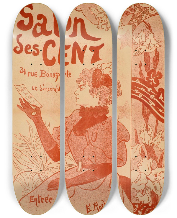Triptych art skateboard deck of Edmond Rocher Salon Des Cent_2 by Edmond Rocher (1873-1948)