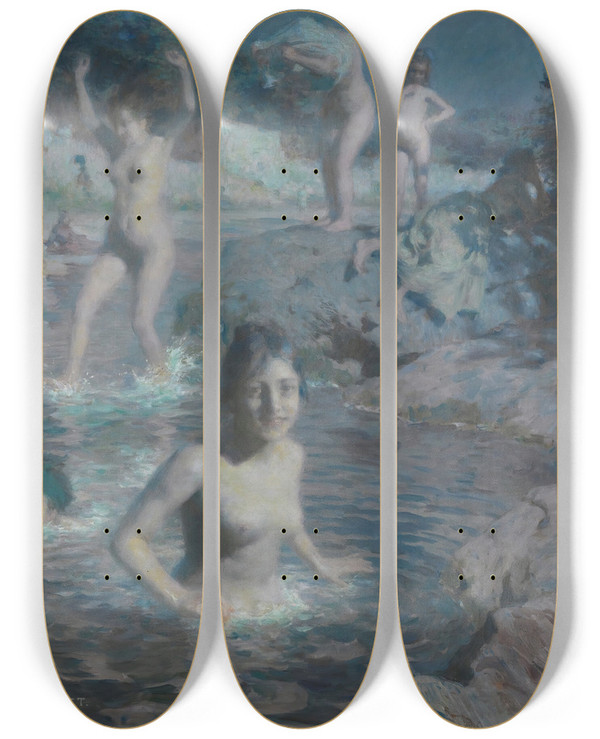 Triptych art skateboard deck of Tienne Dinet Les Baigneuses by Etienne Dinet (1861-1929)