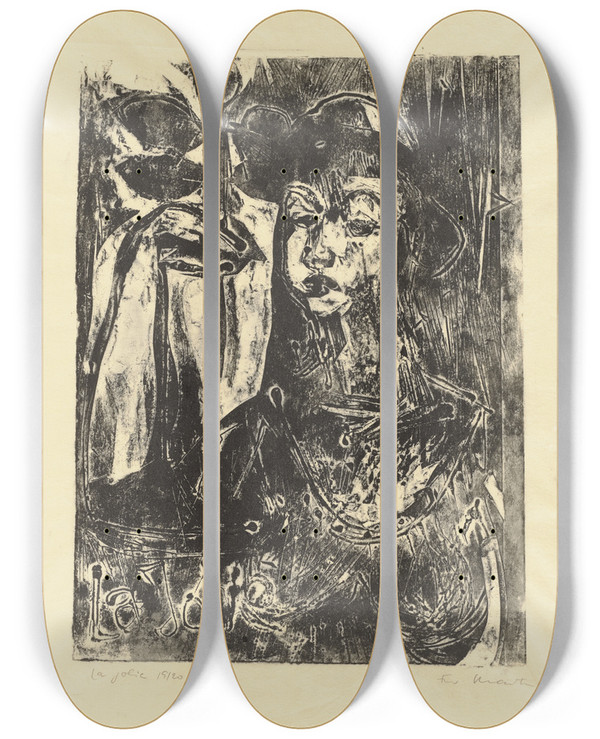 Triptych art skateboard deck of Ernst Ludwig Kirchner Melancholischer Kopf by Ernst Ludwig Kirchner (1880-1938)