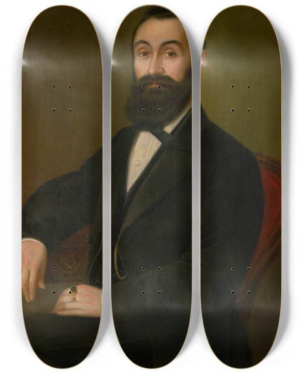Triptych art skateboard deck of Peter Michal Boh Portrait Of Daniel Botech Makovick by Peter Michal Bohun (1822-1879)