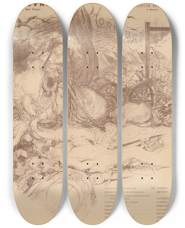 Triptych art skateboard deck of Henri De Groux Morituri by Henri de Groux (1867-1930)