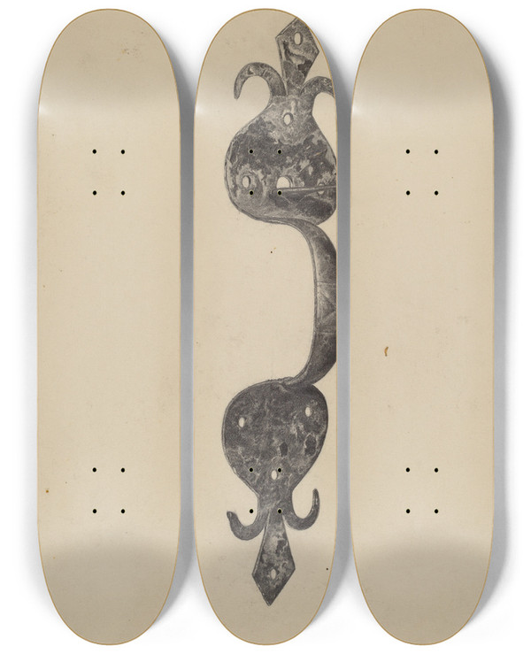 Triptych art skateboard deck of Mildred Ford Door Handle by Mildred Ford (20-)