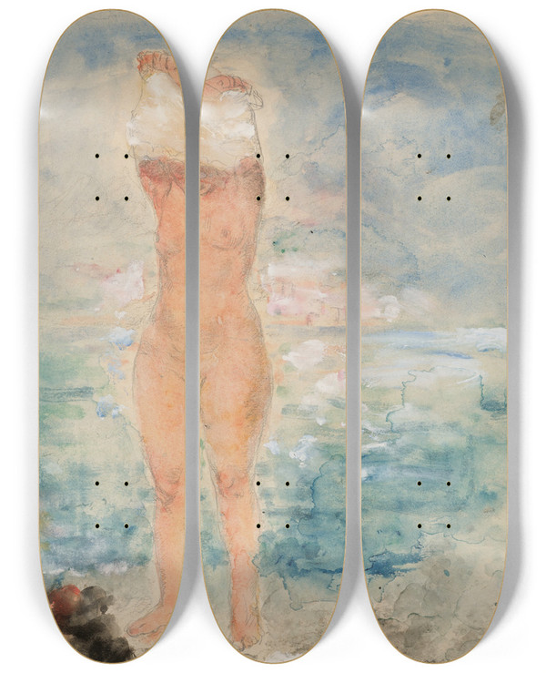 Triptych art skateboard deck of Henri Lebasque Baigneuse by Henri Lebasque (1865-1937)
