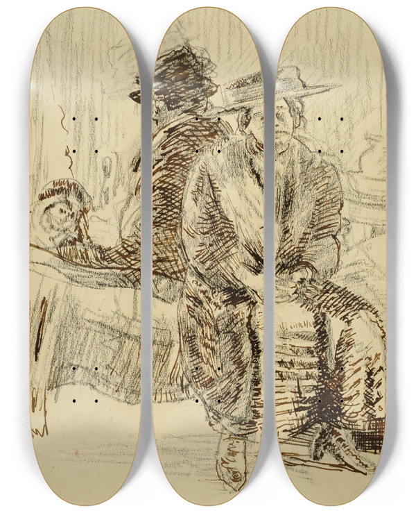 Triptych art skateboard deck of Walter Richard Sickert Study Of Two Women by Walter Richard Sickert (1860-1942)