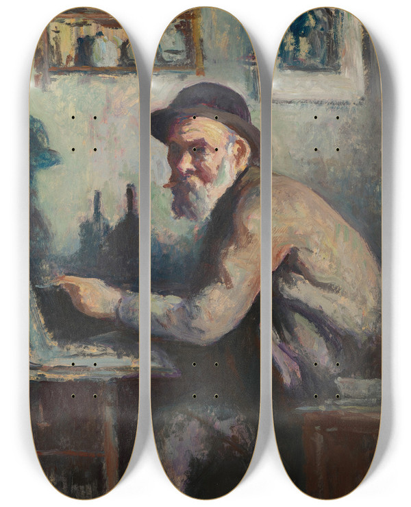Triptych art skateboard deck of Maximilien Luce Autoportrait Au Chevalet by Maximilien Luce (1858-1941)