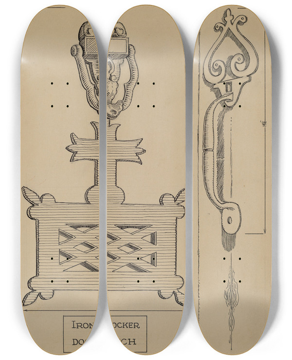 Triptych art skateboard deck of Al Curry Cast Iron Knockerlatch by Al Curry (20-)