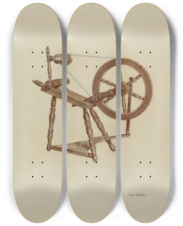 Triptych art skateboard deck of Virgil A Liberto Spinning Wheel by Virgil A Liberto